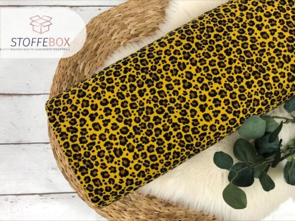 Reststück 55cm Musselin / Double Gauze Leo Muster - animalprint senfgelb – Bild 2