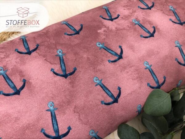 Reststück 80cm Bio Organic French Terry - Sommersweat / große Anker - Martitim Batik Optik altrosa