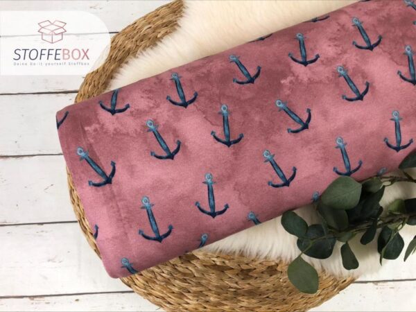 Reststück 80cm Bio Organic French Terry - Sommersweat / große Anker - Martitim Batik Optik altrosa – Bild 2