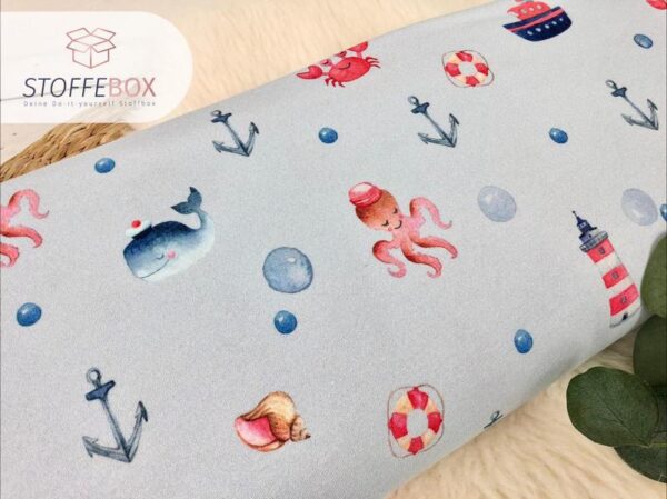 Bio Jersey Organic - Unterwasserwelt (Wale - Krebs - Anker- Maritim) (hellblau/weiß) – Bild 5