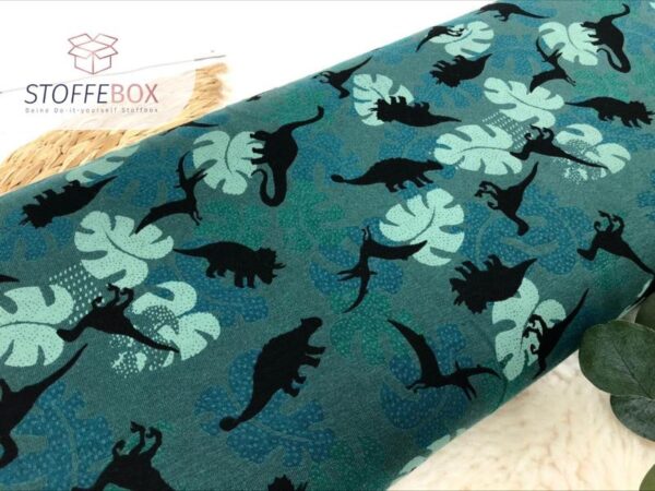 Jersey Öko-Tex-100 - Dinos mit Blätter (dunkelgrün o. sand) – Bild 5