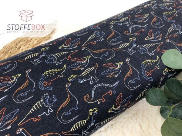 Jersey Öko-Tex-100 - Dinosaurier bunt (anthrazit meliert) – Bild 2