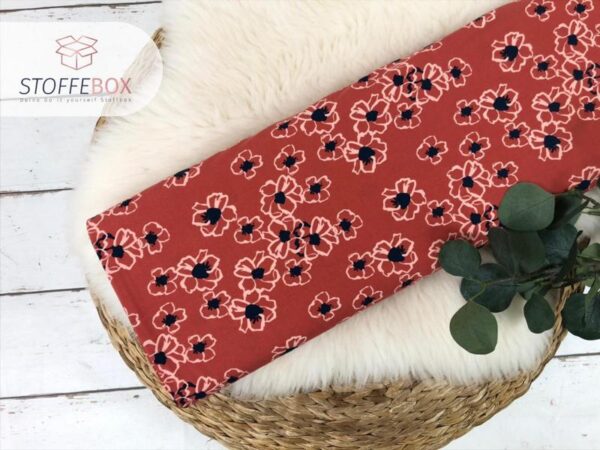Viskose - Popeline - Abstrakte Blumen (helljeans - dunkelorange - schwarz - dunkelblau) – Bild 2