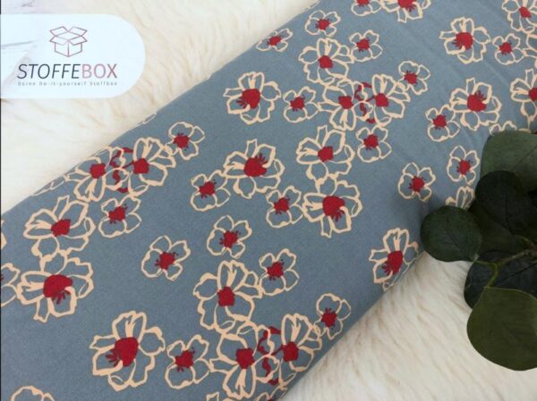 Viskose - Popeline - Abstrakte Blumen (helljeans - dunkelorange - schwarz - dunkelblau) – Bild 5
