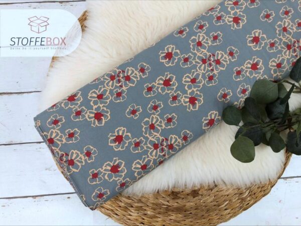Viskose - Popeline - Abstrakte Blumen (helljeans - dunkelorange - schwarz - dunkelblau) – Bild 4