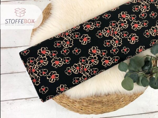 Viskose - Popeline - Abstrakte Blumen (helljeans - dunkelorange - schwarz - dunkelblau) – Bild 8