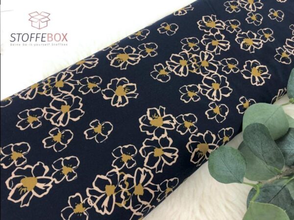 Viskose - Popeline - Abstrakte Blumen (helljeans - dunkelorange - schwarz - dunkelblau) – Bild 7