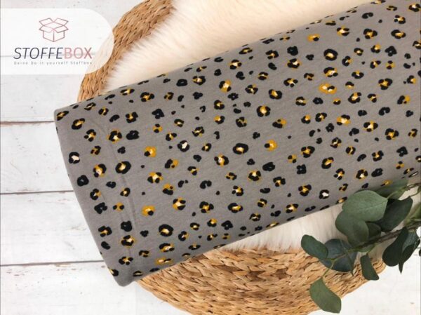 Bio Soft Sweat - angerauter Sweat kuschelig - animalprint - Leomuster (rost, weiß, taupe, grün) – Bild 4