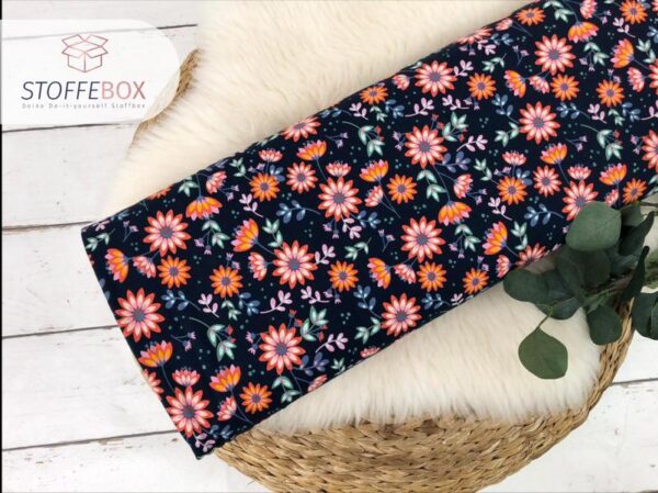 Jersey Öko-Tex-100 - Glitzer Flower/Blumen (senfgelb, dunkelblau, grün) – Bild 6