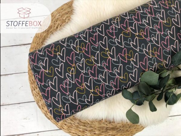 Jersey - Öko-Tex-100 - Glitzer Herzen (grau / dunkelblau) – Bild 2