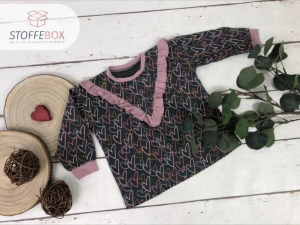 Jersey - Öko-Tex-100 - Glitzer Herzen (grau / dunkelblau) – Bild 8