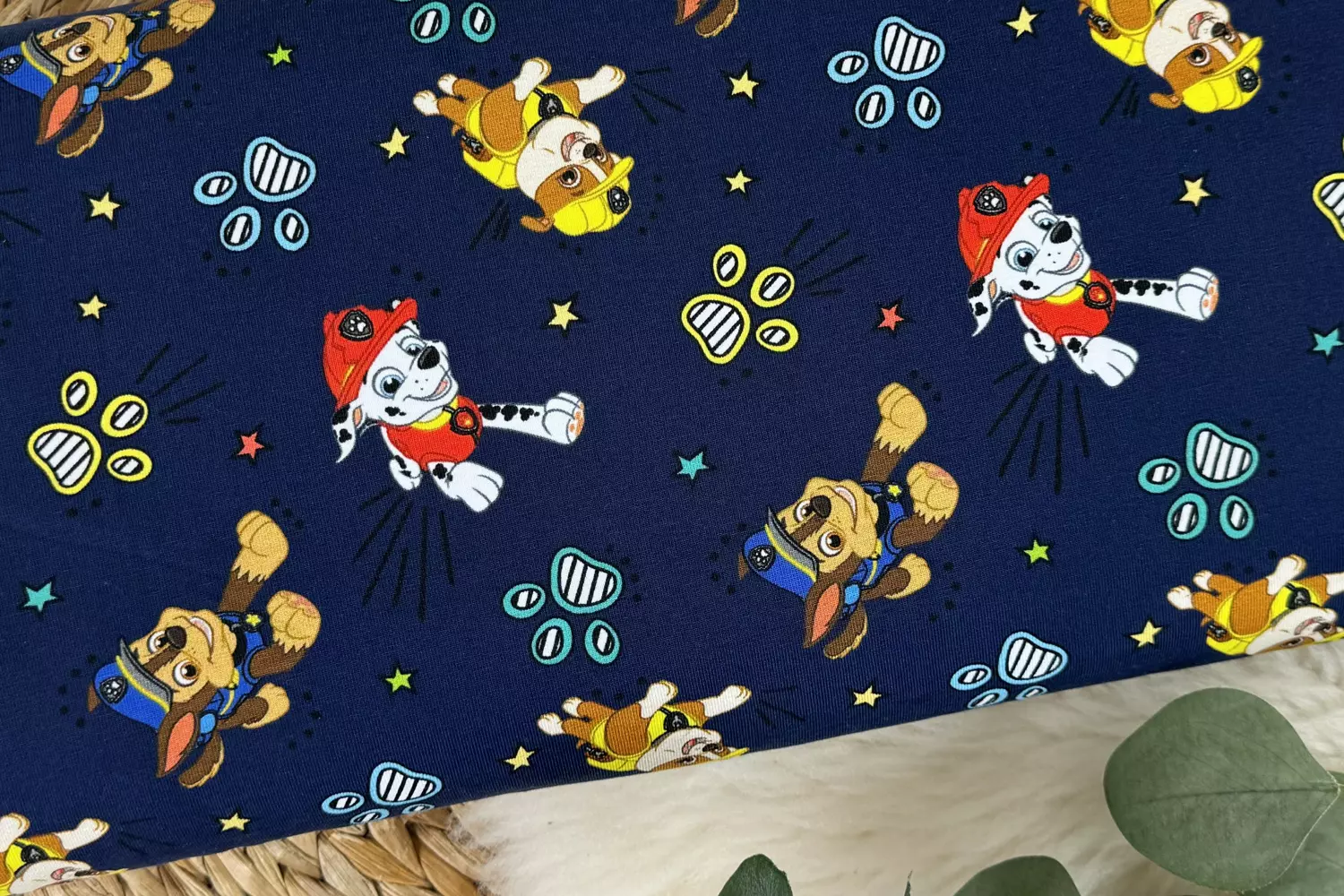 Baumwolljersey Stoff - PAW PATROL Muster nachtblau - Öko-Tex-100 Lizenzstoff