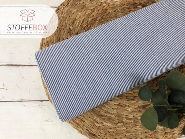 Reststück 80cm Seersucker - Baumwolle Öko-Tex-100 - Streifen (weiß/blau)