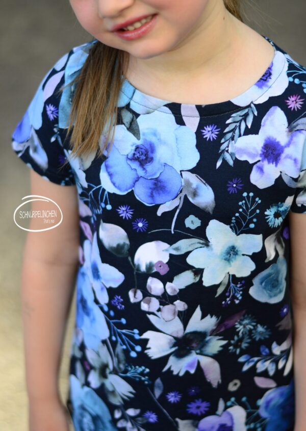 Rest 60cm Jersey - große Blumen in Aquarell - blau – Bild 3