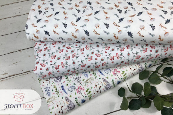 Baumwolljersey Jersey - Blumen Marienkäfer rote Beeren - Öko Tex 100 – Bild 3