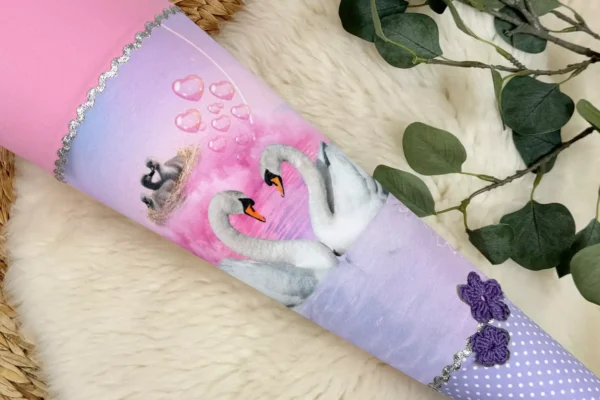 Schultüte mit Namen – Schwan in rosa, flieder (70cm, 85cm) – Bild 6
