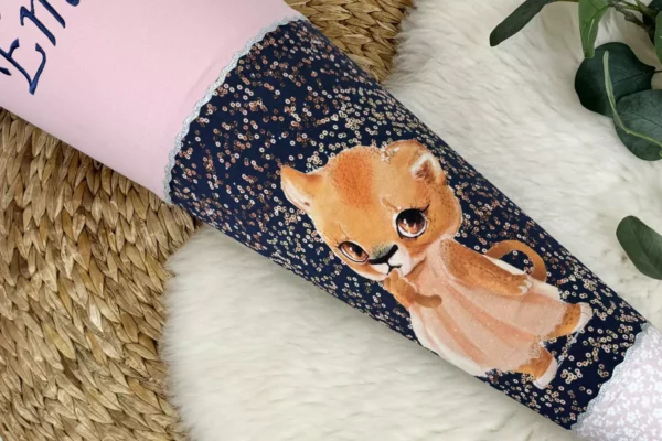 Schultüte mit Namen – Katze, Hasen oder Polarbär altrosa, dunkelblau (70cm, 85cm) – Bild 3