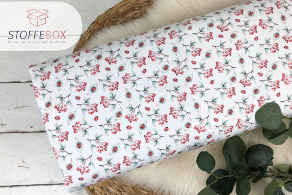 Baumwolljersey Jersey - Blumen Marienkäfer rote Beeren - Öko Tex 100 – Bild 2