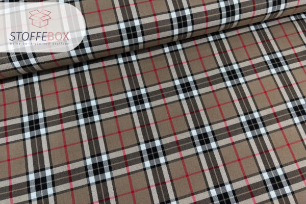 Glencheck kariert beige schwarz weiß rot