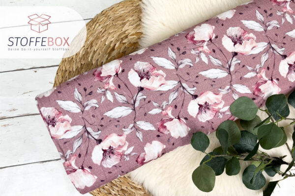 Musselin Stoff / Double Gauze - große Blumen - mauve – Bild 2