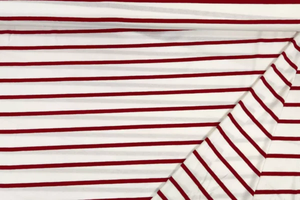Viskosejersey mit roten Streifen auf weiß