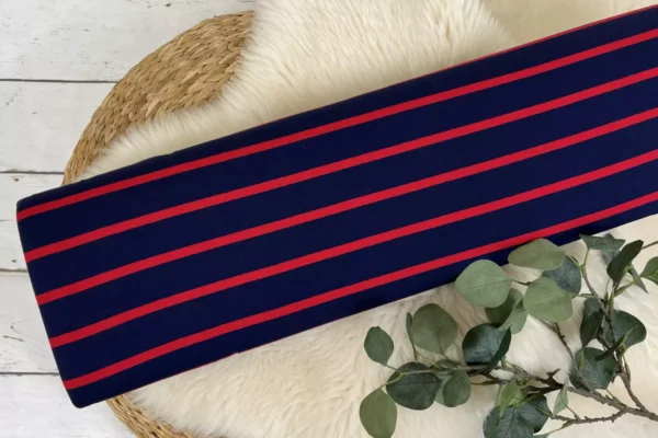 Reststück 60cm Viskosejersey - rote Streifen auf nachtblau - Öko-Tex-100 – Bild 2