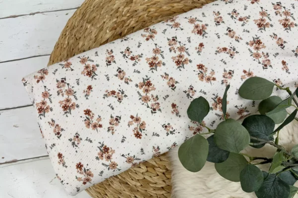 Ripp Jersey leicht - Blumen Muster Blumenwiese beige und ecru - Öko-tex-100, Swafing – Bild 2