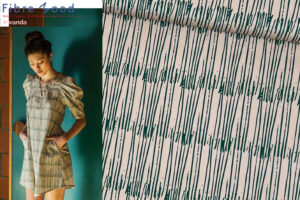 Fibre Mood 19 Wanda Jacquard Baumwollstoff mit Elasthan im tribal grüne Streifen Design in der Farbebeige
