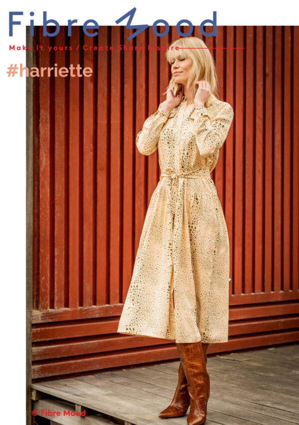 Tragebild Fibre Mood 19 harriette Viskose Stoff mit grünen Tupfen in pastellgelb
