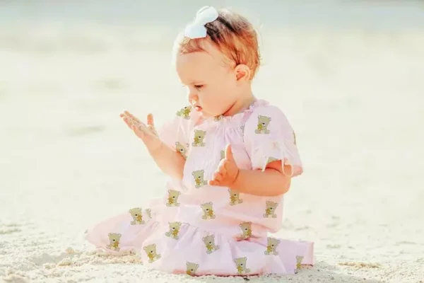 Bio Baumwollstoff Popeline Webware – Baby Bär mit Teddybär in mint – Bild 4