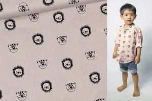 Popeline Stoff mit Baby Tiger und Löwe in beige