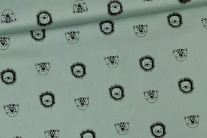 Popeline Stoff mit Baby Tiger und Löwe in mint
