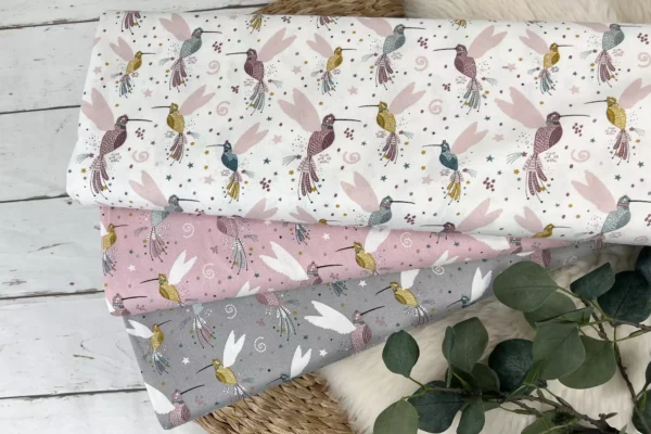 Stoffpaket Bio Baumwollstoff Popelin Kinderstoff mit Kolibri Vogel