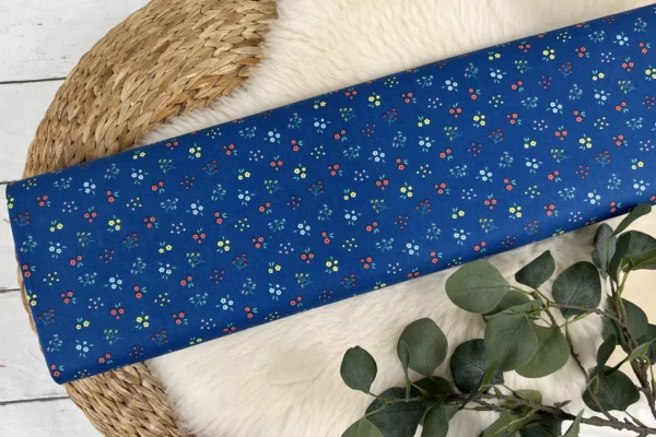 Bio Baumwollstoff Popeline Webware – Blumenwiese aus Blumen und Pflanzen in blau – Bild 2