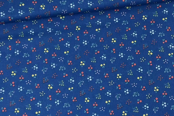 Bio Baumwollstoff Popeline Webware – Blumenwiese aus Blumen und Pflanzen in blau – Bild 3