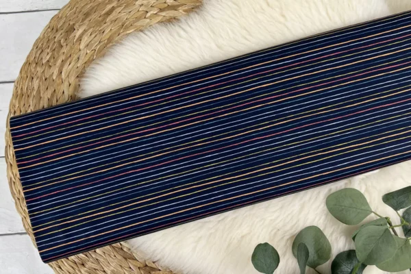 Baumwollstoff Popeline Webware – bunte Vintage Streifen in dunkelblau - Öko-Tex-100 – Bild 2