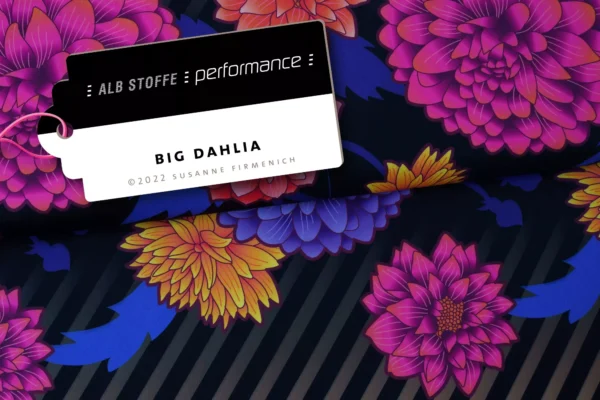 Albstoffe Bade- und Sportstoff - BIG DAHLIA mit großen bunten Blumen in schwarz - Hamburger Liebe Performance - Öko Tex 100 – Bild 3