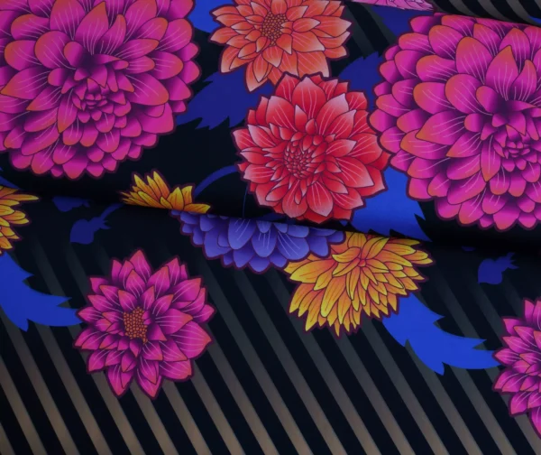 Albstoffe Bade- und Sportstoff - BIG DAHLIA mit großen bunten Blumen in schwarz - Hamburger Liebe Performance - Öko Tex 100 – Bild 2