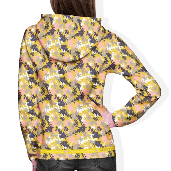 French Terry Sommersweat - Blumen Blätter in senf, Rosa, weiß - KATINOH Design, Öko-Tex 100 – Bild 5