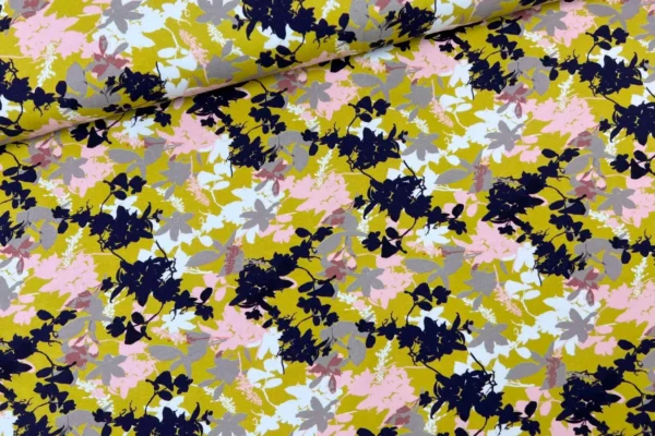 French Terry Sommersweat - Blumen Blätter in senf, Rosa, weiß - KATINOH Design, Öko-Tex 100 – Bild 3