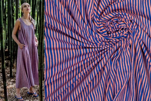 Fibre Mood 20 Zita Viskose Tencel Mix mit vintage Streifen in lachs, blau