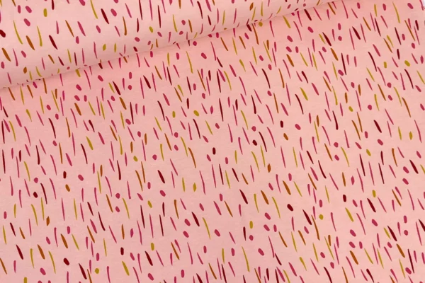 Bio Soft Sweat angeraut bunte Striche und Tupfem in rosa
