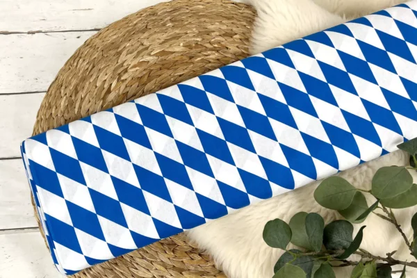 Baumwollstoff Webware – Bayern Rauten Stoff in blau, weiß – Bild 2