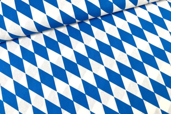 Baumwollstoff mit Bayern Rauten in blau, weiß