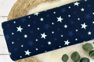 Baumwolljersey mit bunten Sternen in der Farbe dunkelblau