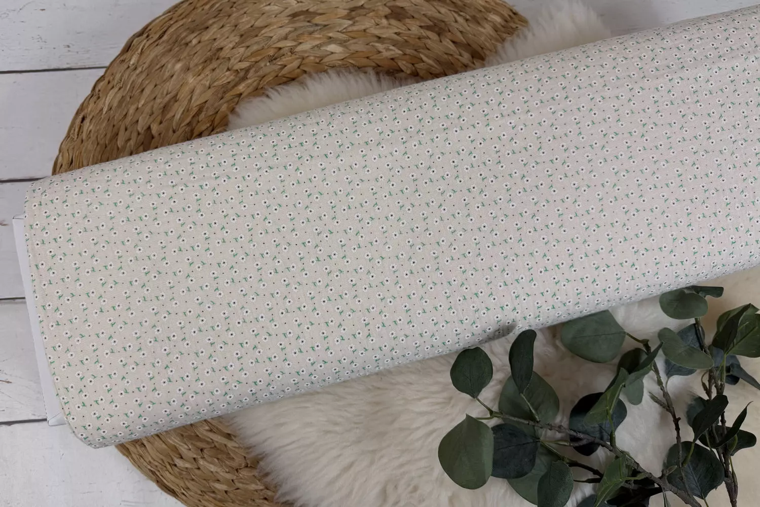 Musselin Stoff - Blümchen in mint, rosa, natur, beige - Öko-Tex-100 – Bild 5