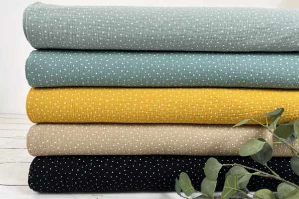 Musselin Stoff / Double Gauze - weiße Punkte Polka Dots in schwarz - Öko-Tex-100 – Bild 2