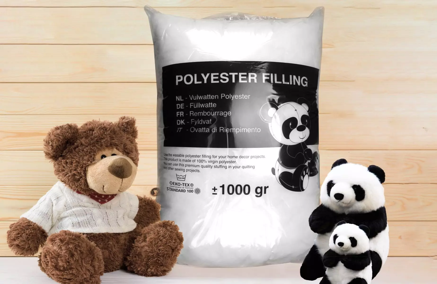 Füllwatte, Bastelwatte 1kg waschbar bei 60° für Kuscheltiere,  Kissenfüllung, Füllmaterial in weiß - Öko-Tex 100 