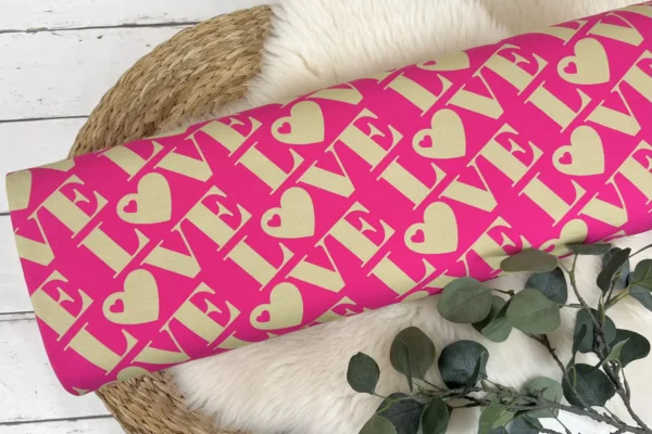 French Terry Sommersweat Stoff - Love Schriftzug in pink - Öko-Tex 100 – Bild 2