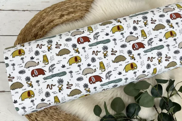 Bio Jersey Stoff - Dschungel und Safari Tiere in weiß – Bild 2